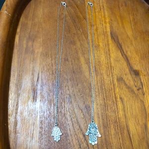 TWO silver Hamsa necklaces